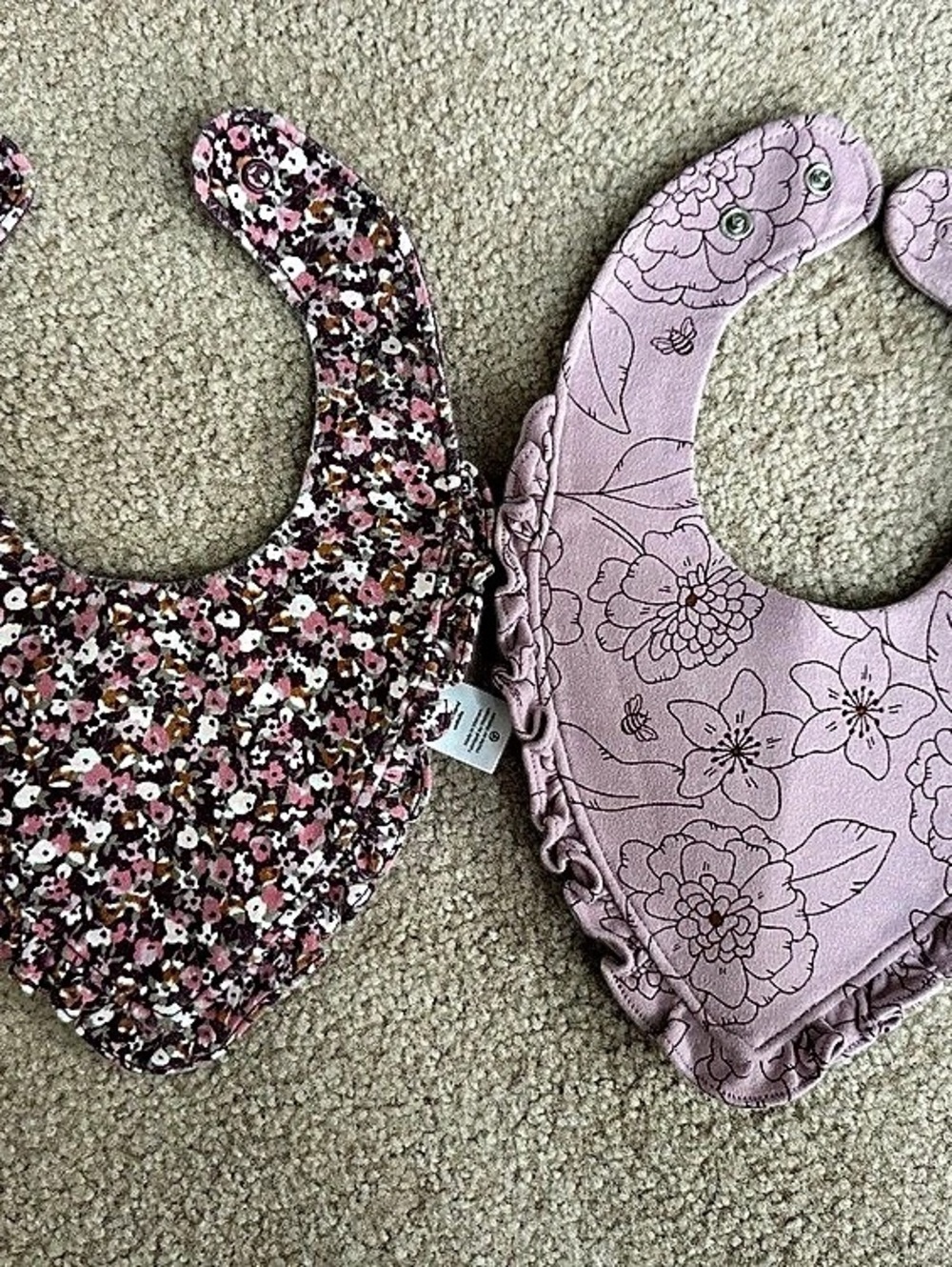 Carter's Floral Ruffle Bandana Bibs 2-Pack Pink & Purple Baby 0-3M